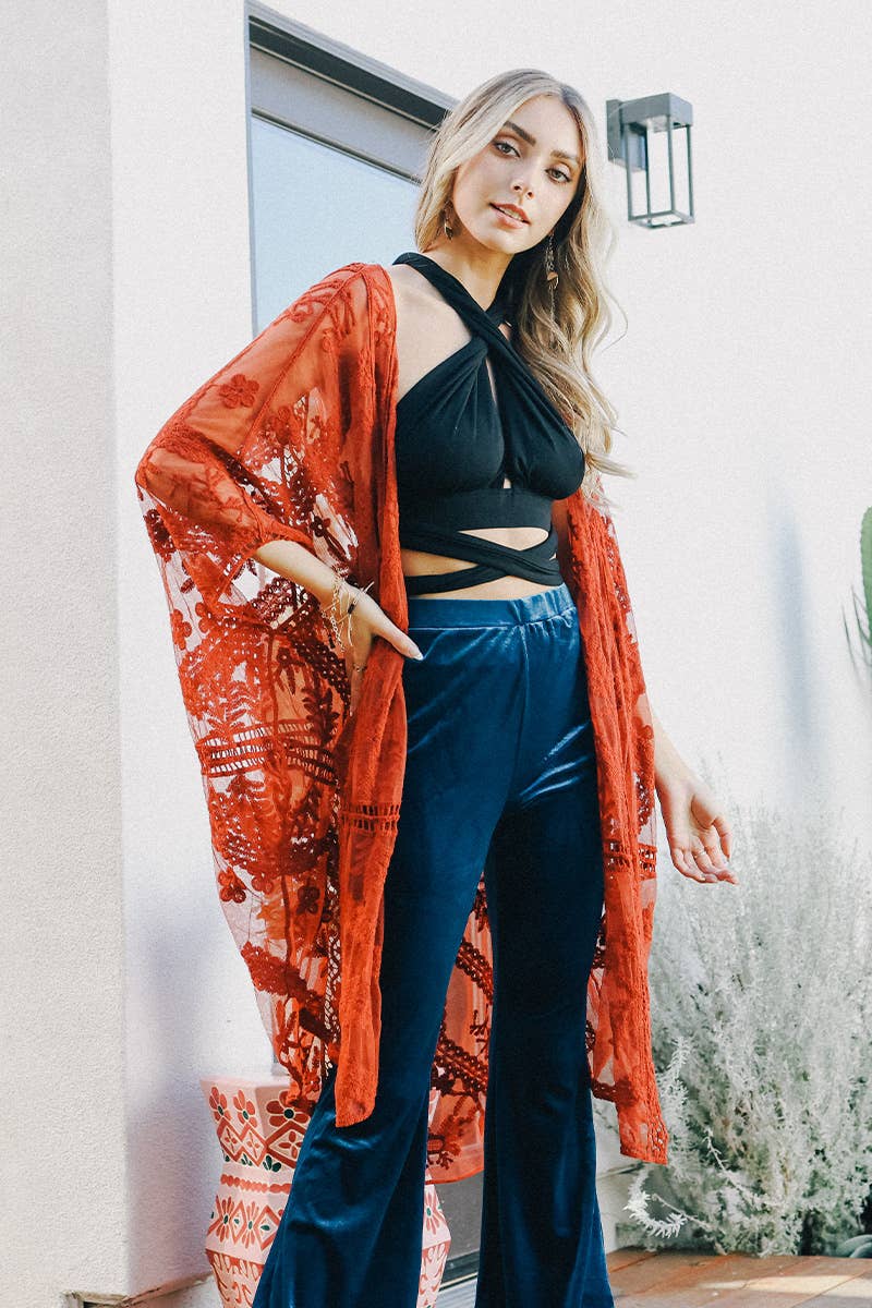 The Olive Conservatory | Embroidered Leaf Kimono