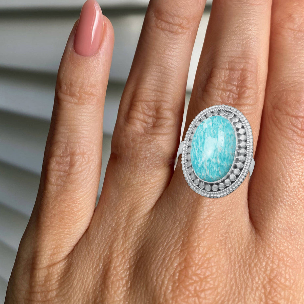 Amazonite Oval Sterling Silver Ring