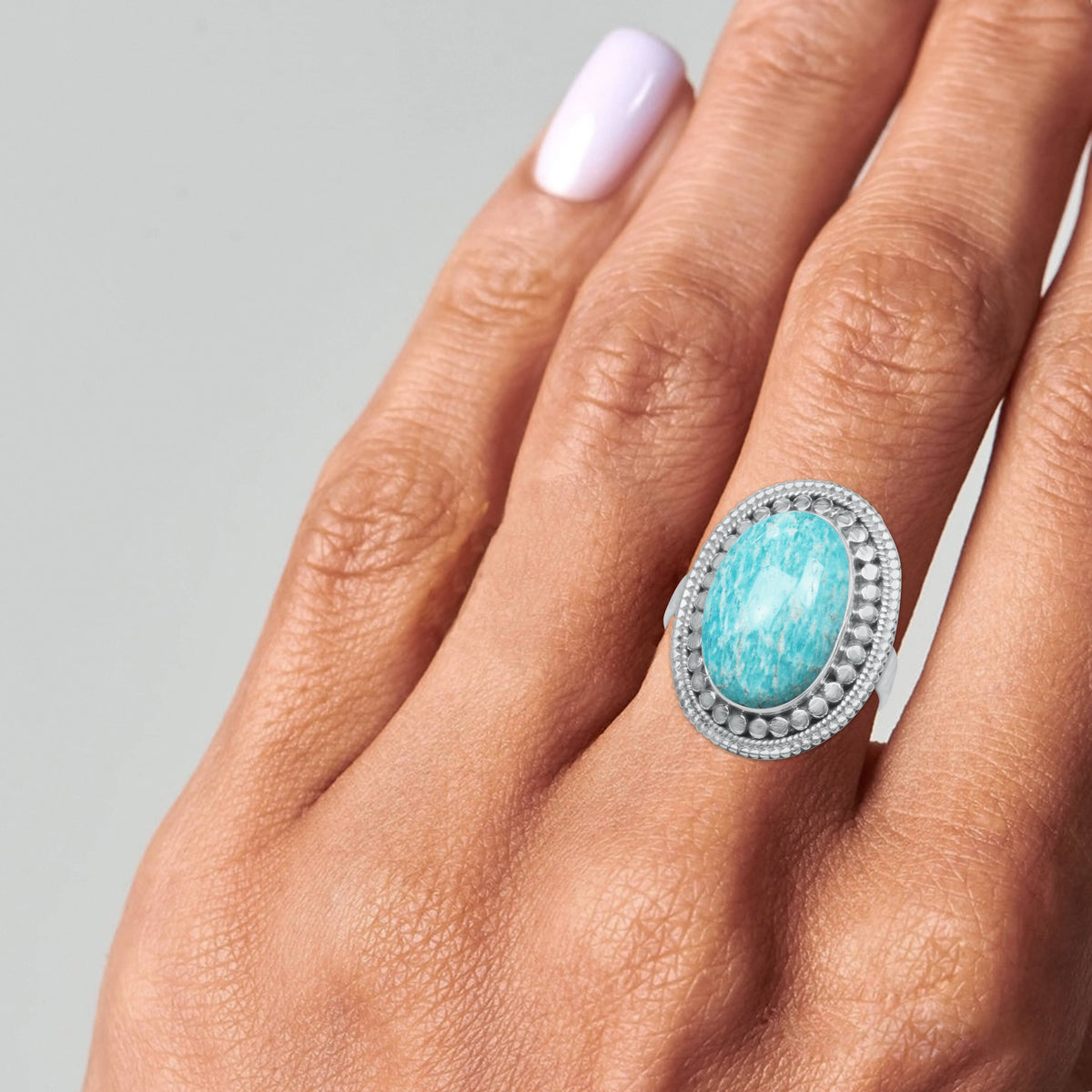 Amazonite Oval Sterling Silver Ring