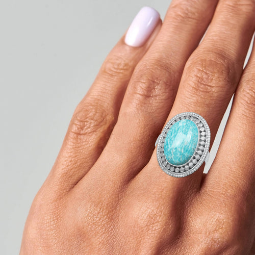 Amazonite Oval Sterling Silver Ring