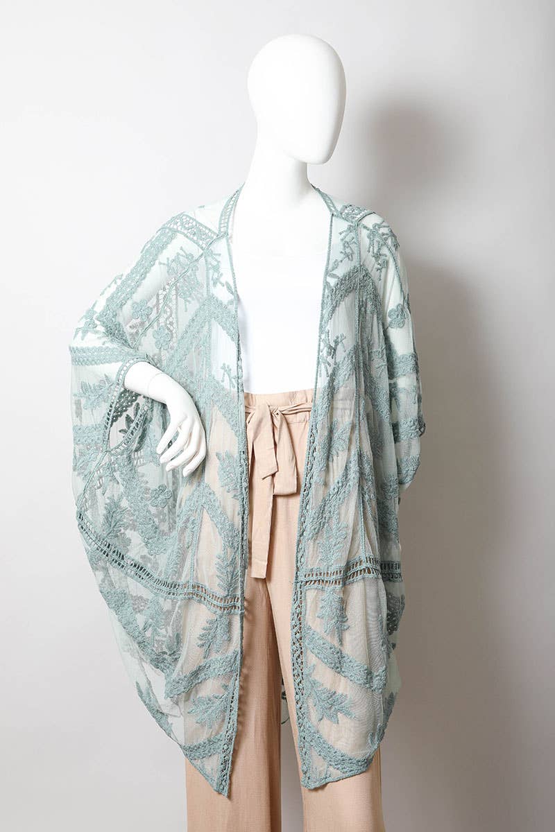 The Olive Conservatory | Embroidered Leaf Kimono